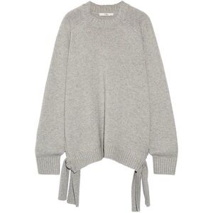 Cashmere Crewneck Oversized Sweater w/ Tie Detail
